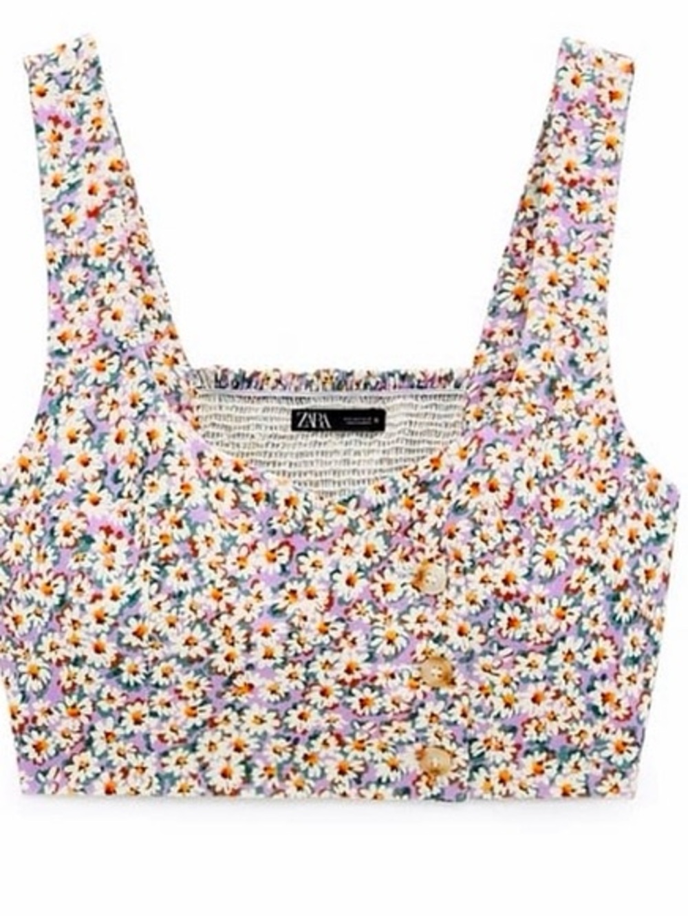 ZARA Lavender Daisy-Print Button Crop Top